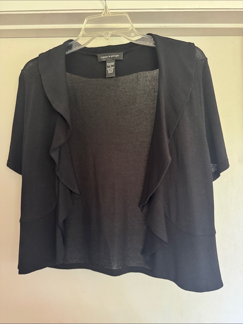 Element Black Short-Sleeve Ruffle Open Cardigan